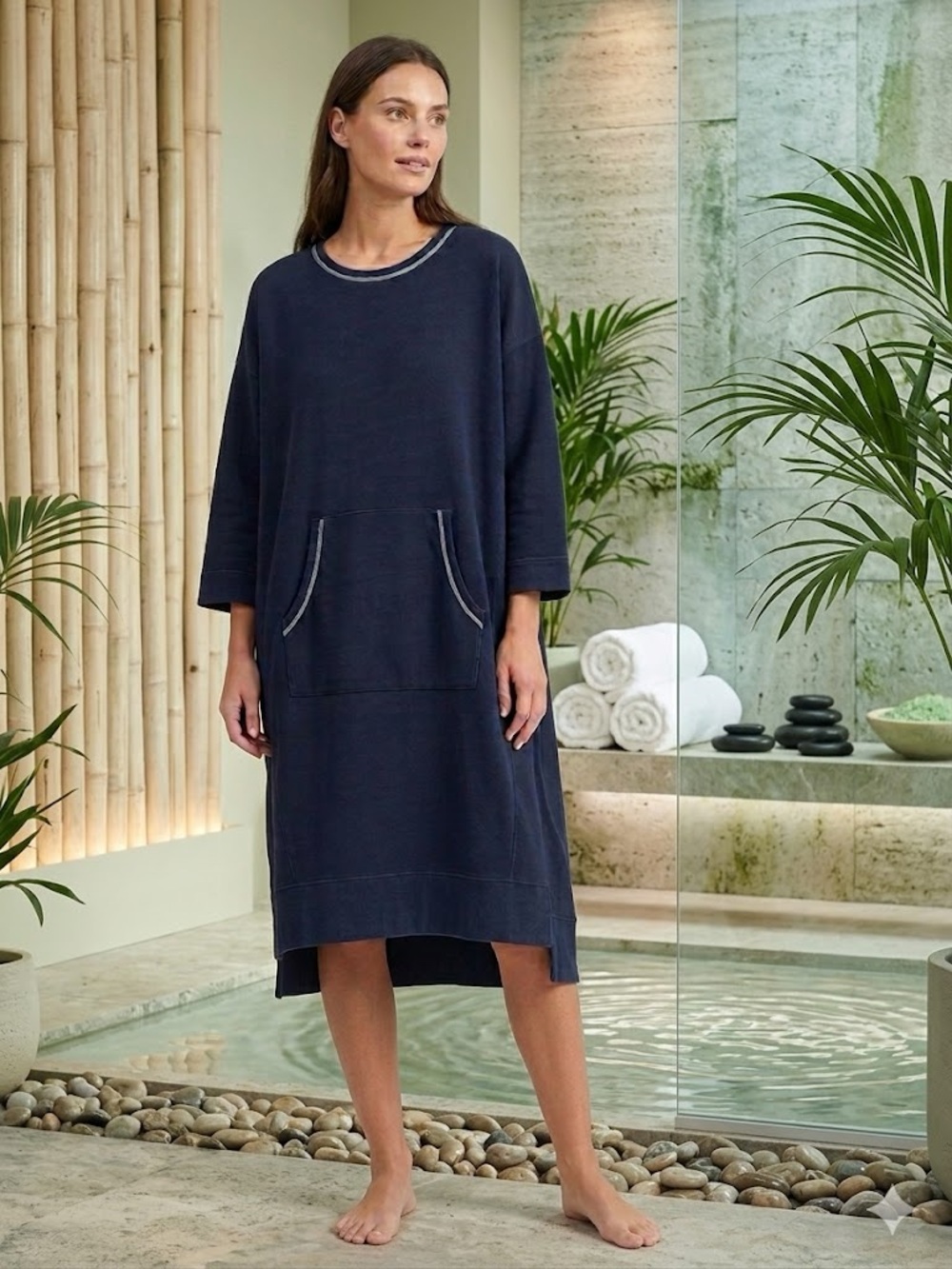 Lis Lareida Swiss Luxury 100% Cotton Oversized Sweatshirt Dress Tunic M Navy